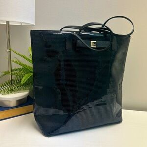 Kate Spade New York Black Sequin Salinas Bow Shopper Tote Handbag